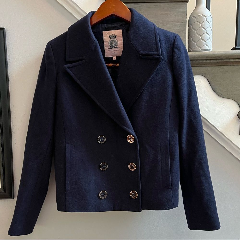 Juicy Couture Vintage Navy Pea Coat sz M EUC